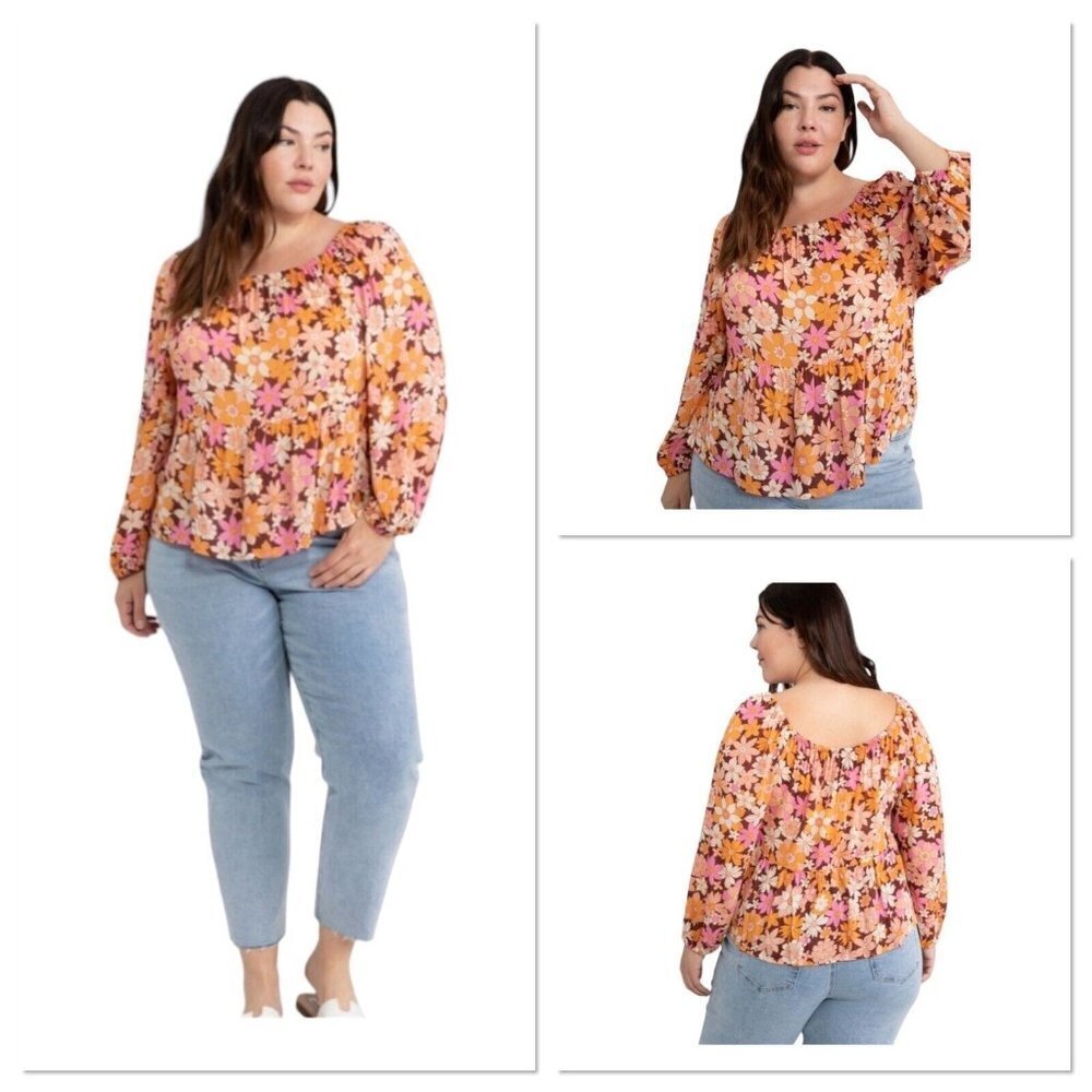 Sanctuary Seashore Crepe Blouse Outdoor Floral Women Size 2X 3/4 Sleeves New